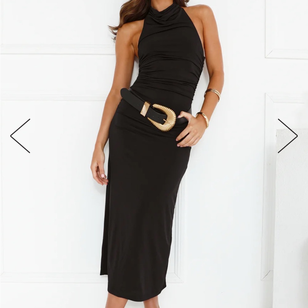 XS high neck halter style black dress. Belt not included. Sophisticated and sexy - Picture 5 of 8